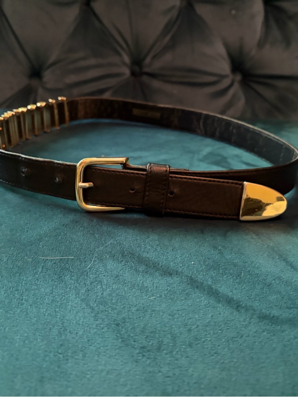 Moschino Black Leather Belt with Gold Logo Letters - Picture 5 of 5